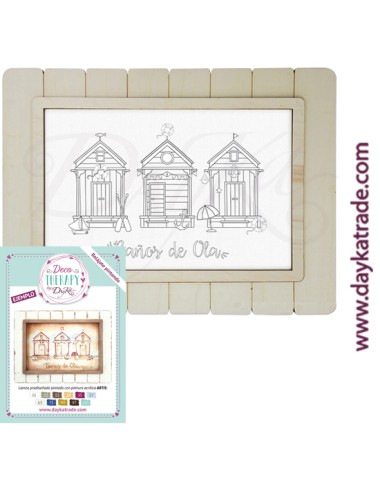 lienzo prediseñado casetas "baños de ola" con marco (deco therapy by dayka)