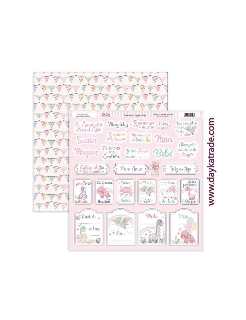 Papel scrap colección de bebé "Puro Amor rosas"