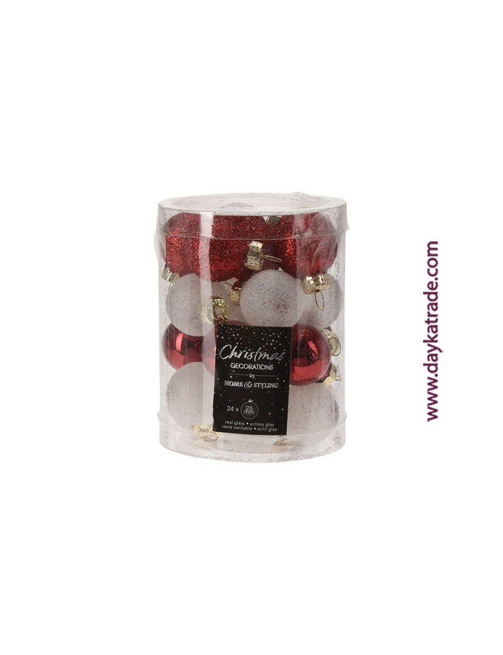 pack de bolas de Navidad rojas y blancas con purpurina