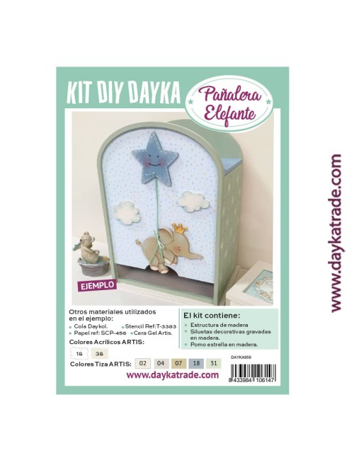 pañalera de madera con elefante