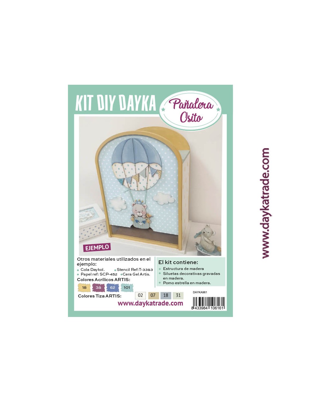 pañalera de madera con oso y globo