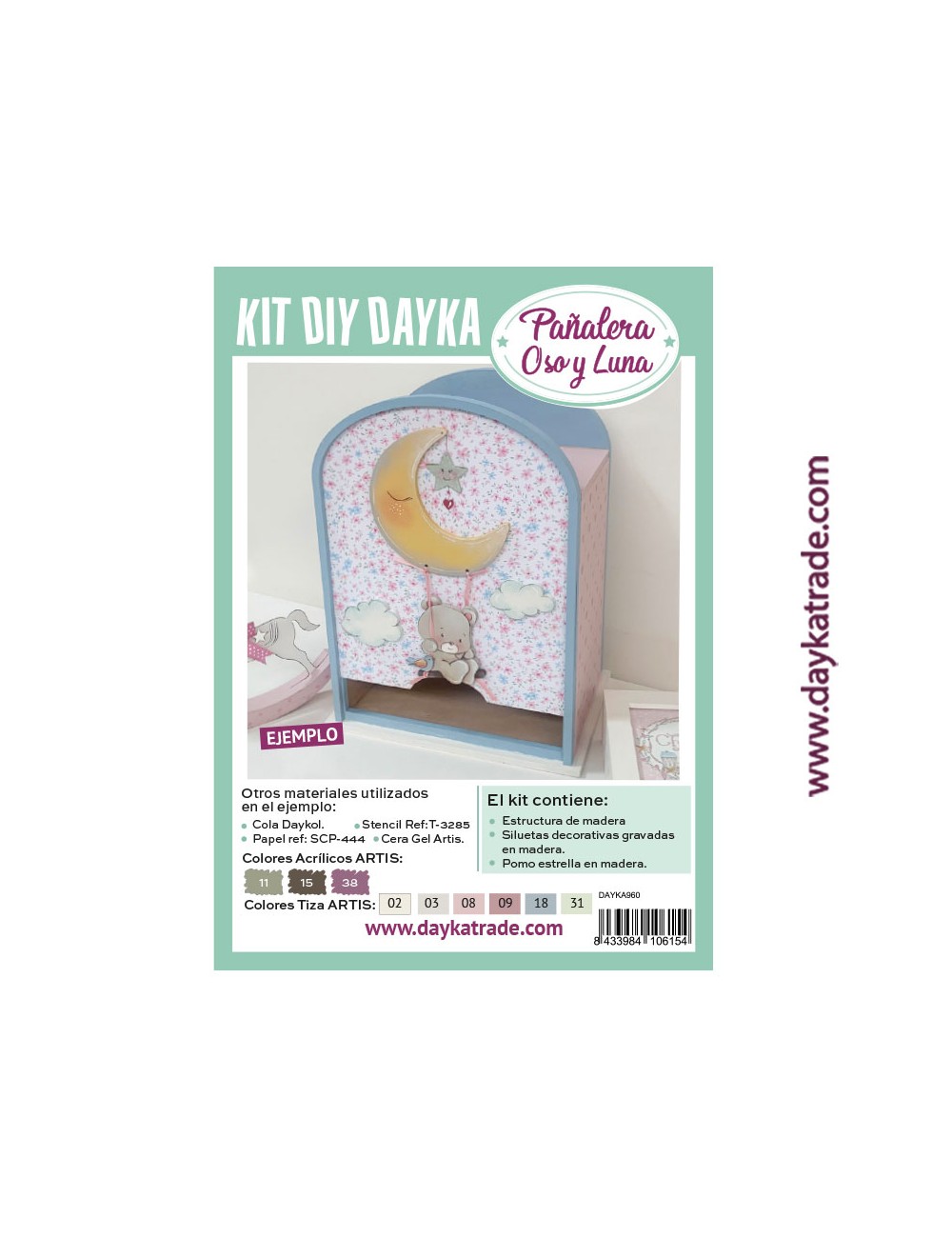 pañalera de madera con oso y luna