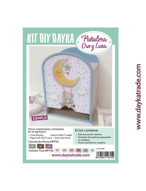 pañalera de madera con oso y luna