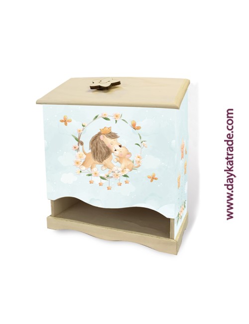 pañalera de madera con tela pre-diseñada león