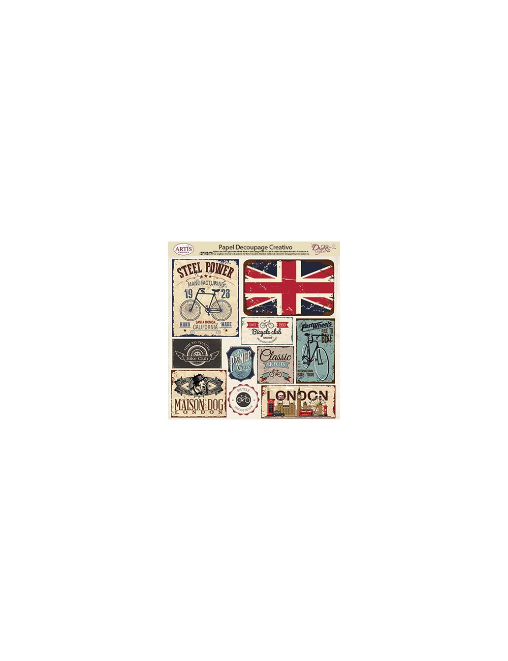 papel decoupage artis de dayka trade chico bici y londres