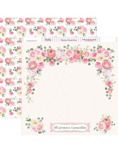 papel scrap "Comunión niña 2018 " Mi Primera Comunión flores