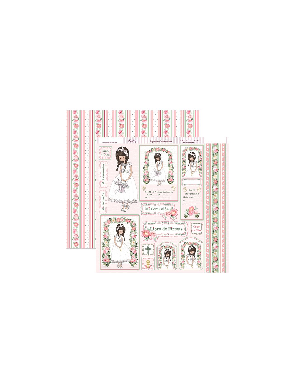 papel scrap "Comunión niña 2018 " niña trenzas
