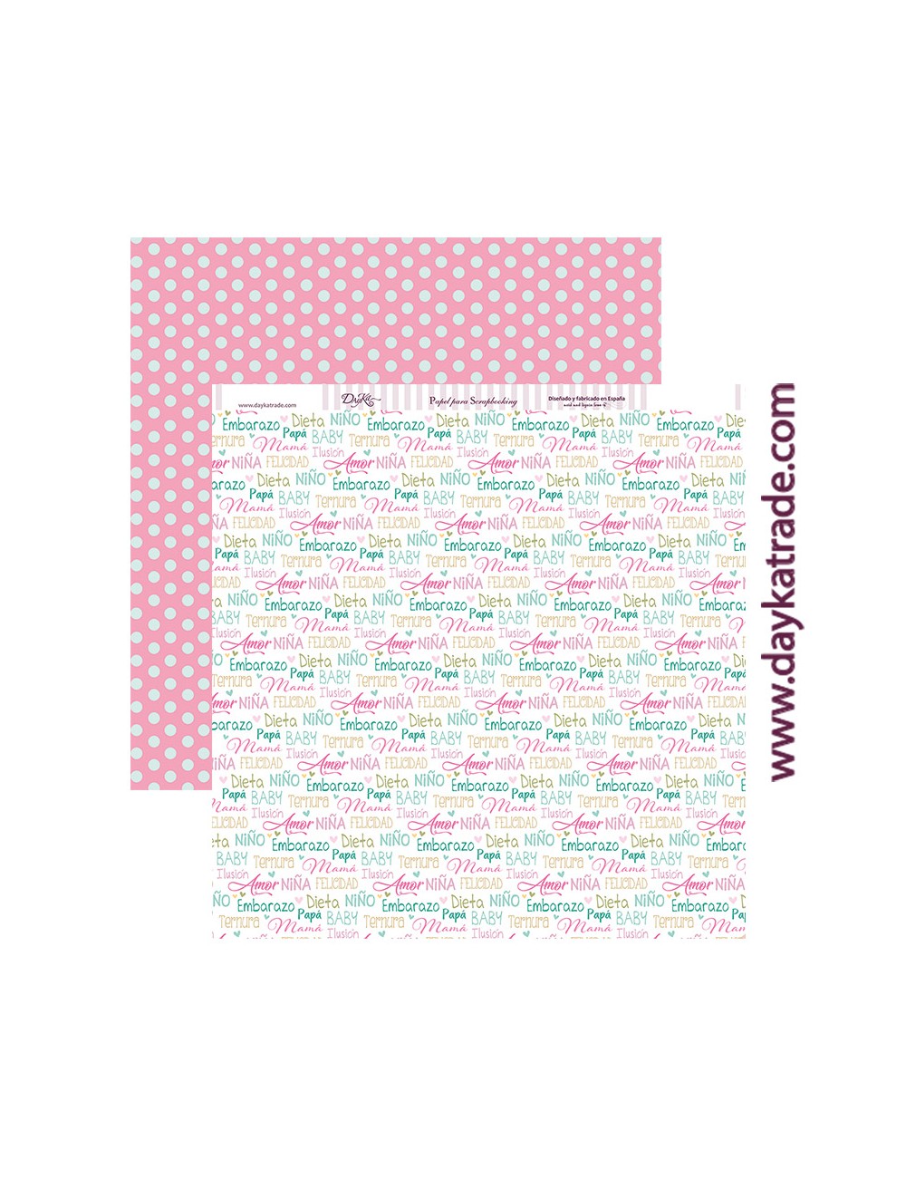 papel scrap "fondo texto y lunares"