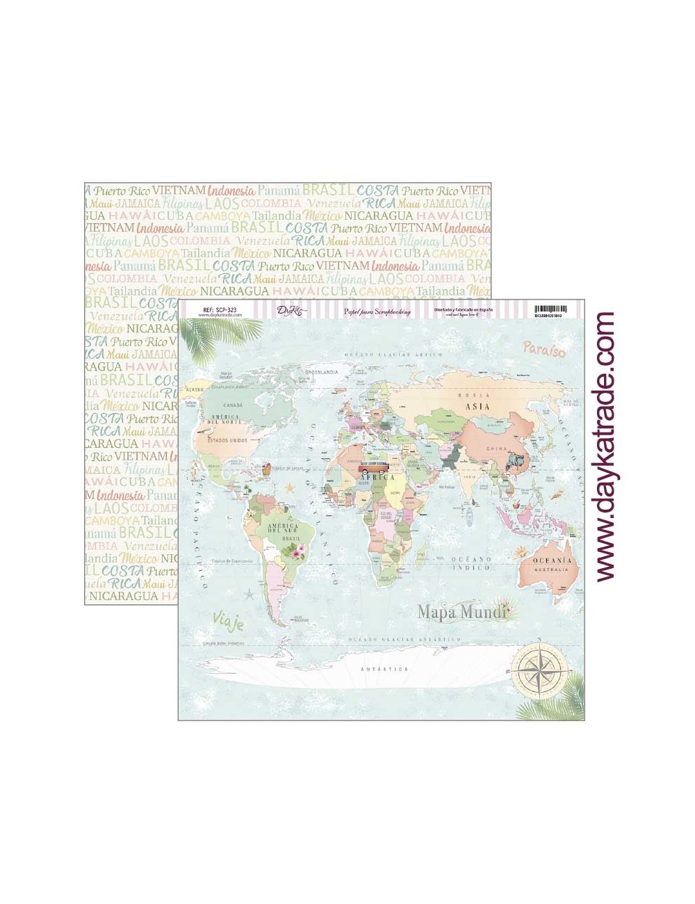 papel scrap "mapa mundi" dayka