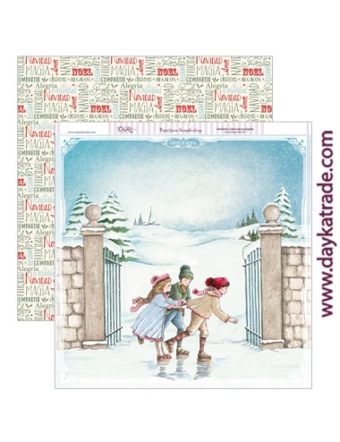 papel scrap "niños patinando Navidad"