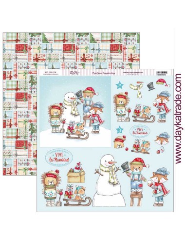 papel scrap colección "vive la Navidad"- animales en la nieve -