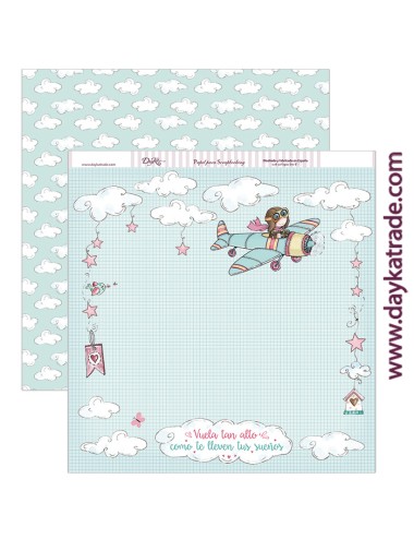 papel scrapbooking "avión niña"
