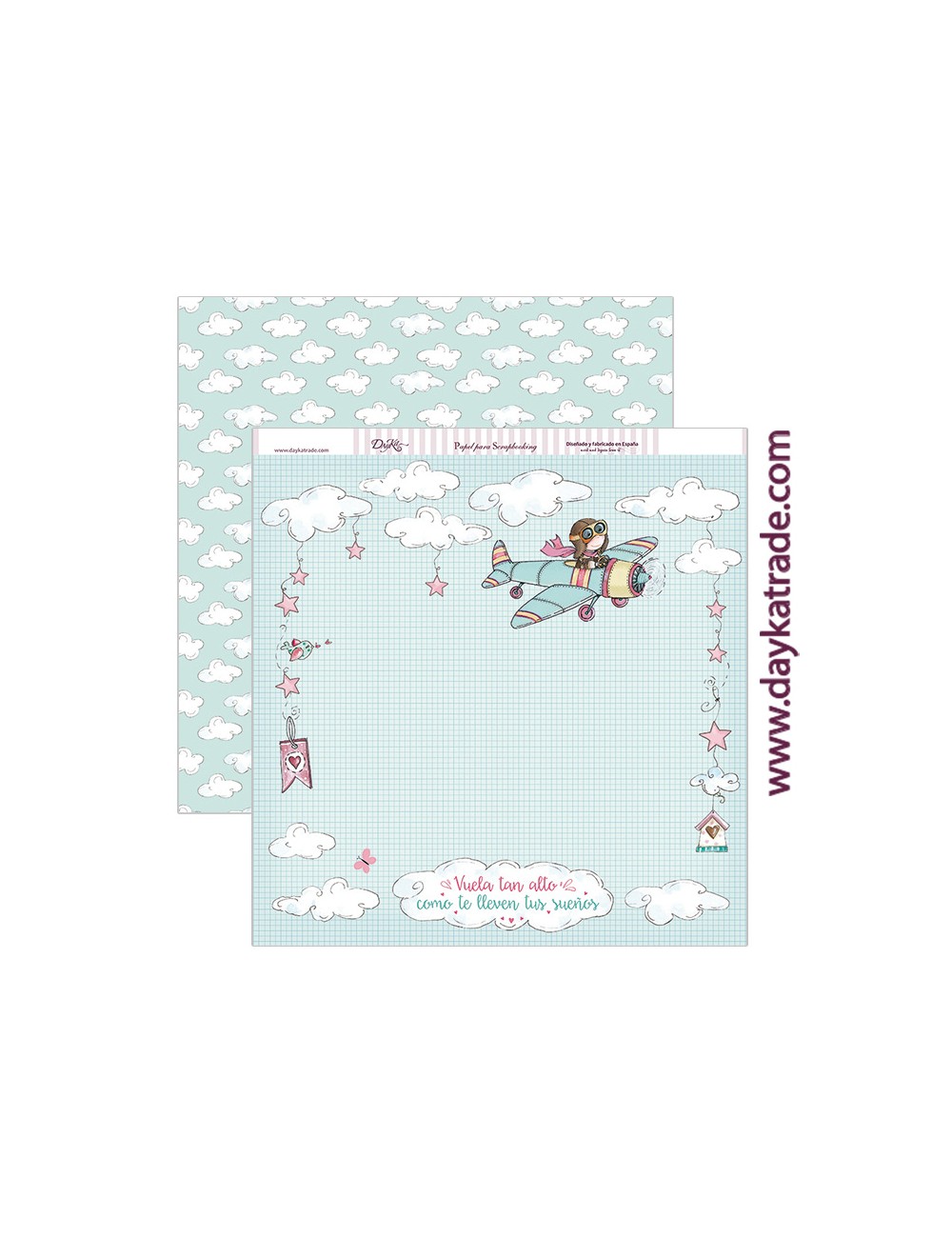 papel scrapbooking "avión niña"