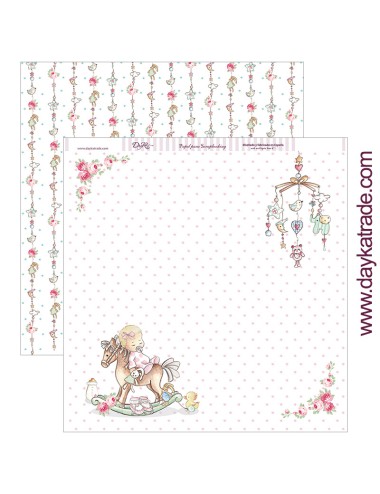 papel scrapbooking "caballito balancín  con bebé dormido" dayka trade
