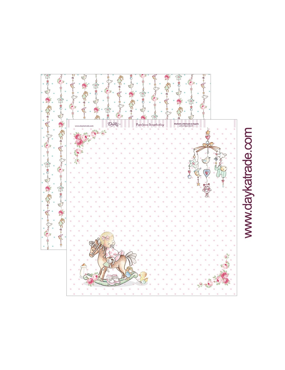papel scrapbooking "caballito balancín  con bebé dormido" dayka trade