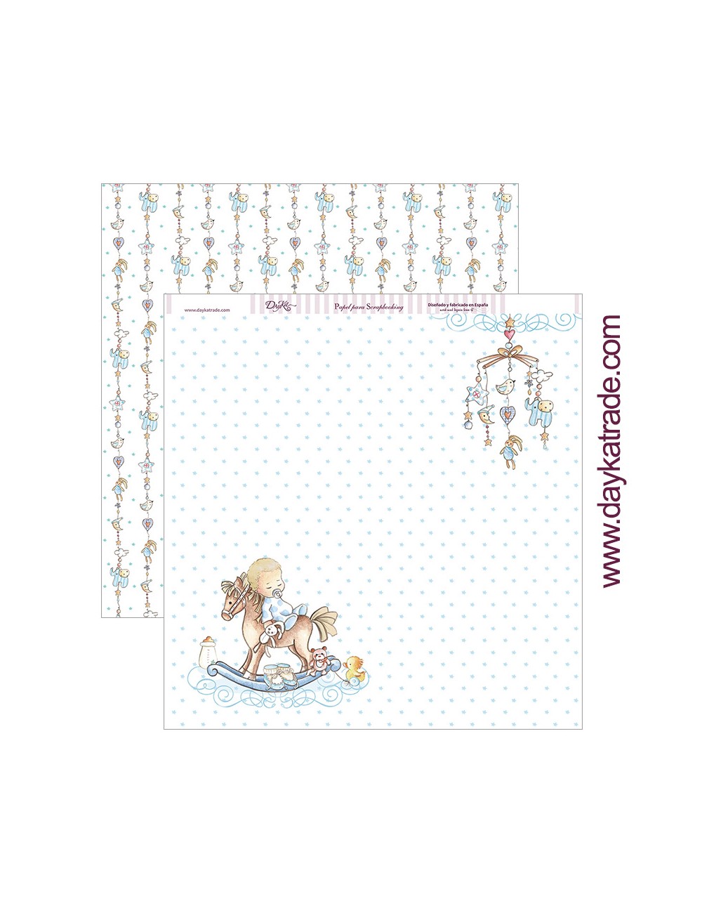 papel scrapbooking "caballito balancín  con bebé dormido" dayka trade