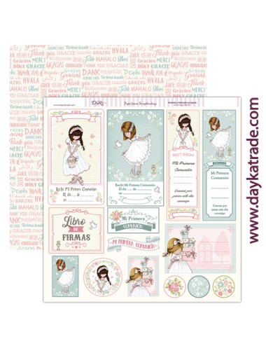 papel scrapbooking "Comunión niña etiquetas recordatorios"