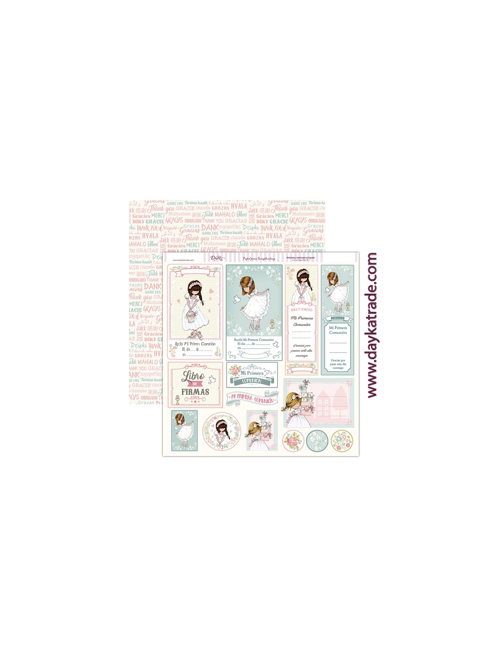 papel scrapbooking "Comunión niña etiquetas recordatorios"