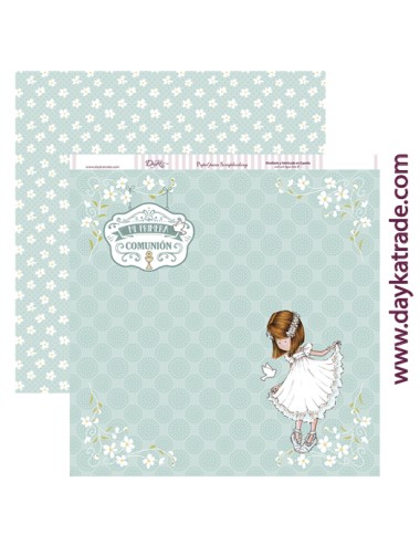 papel scrapbooking "Comunión niña margaritas"