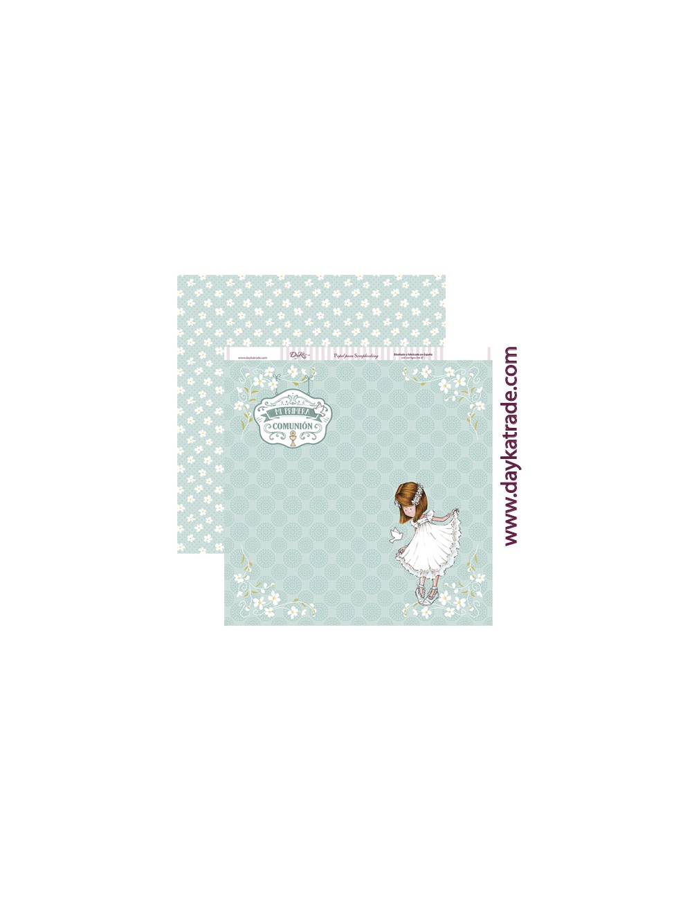 papel scrapbooking "Comunión niña margaritas"