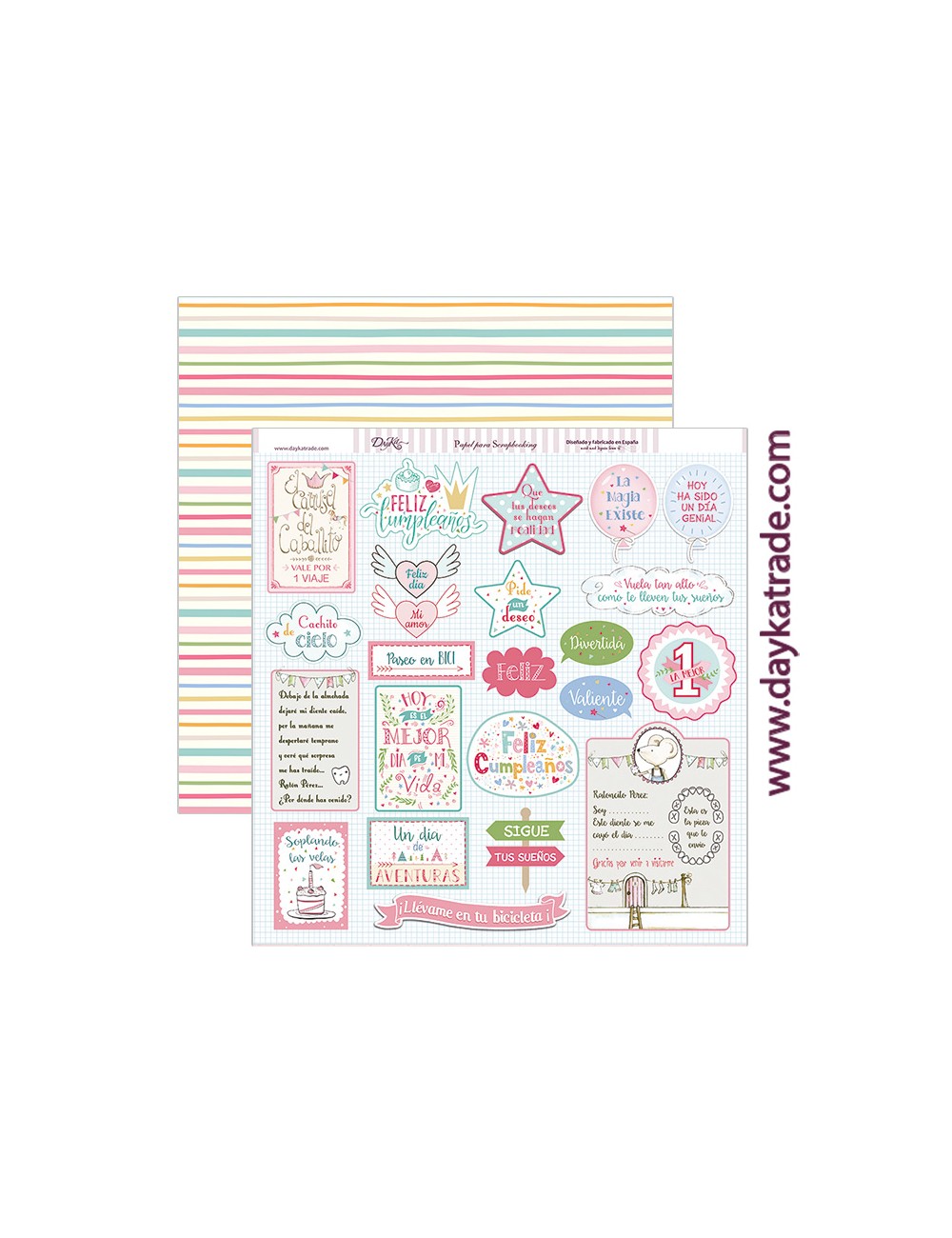papel scrapbooking "etiquetas niña fiesta"