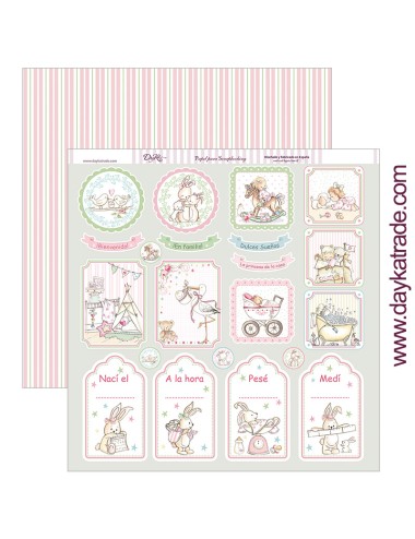 papel scrapbooking "etiquetas percentil, día y hora nacimiento" dayka trade