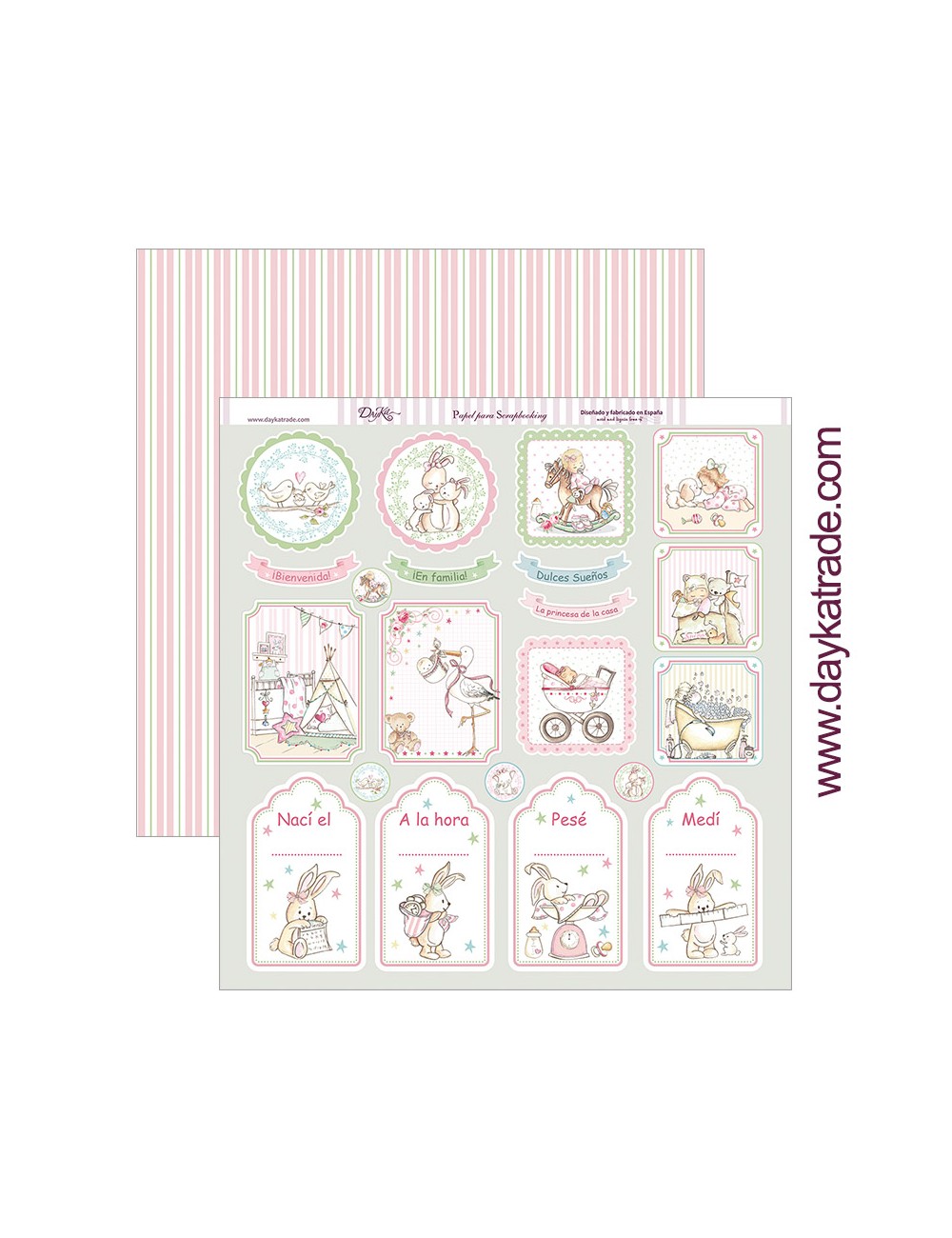 papel scrapbooking "etiquetas percentil, día y hora nacimiento" dayka trade