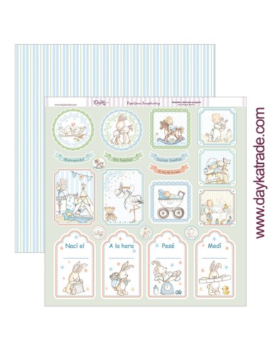 papel scrapbooking "etiquetas percentil, día y hora nacimiento" dayka trade