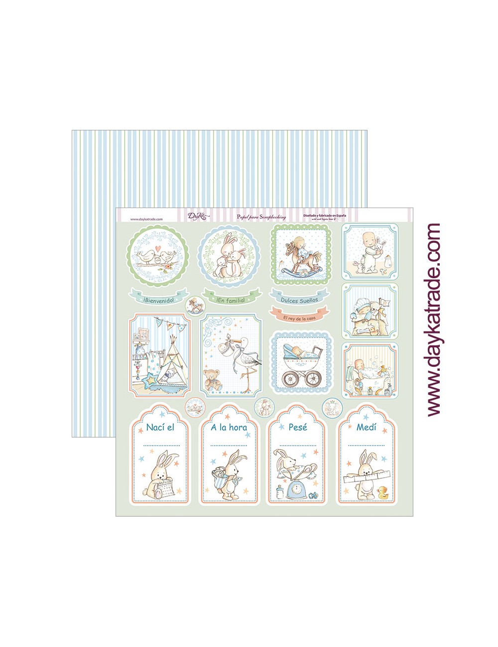 papel scrapbooking "etiquetas percentil, día y hora nacimiento" dayka trade