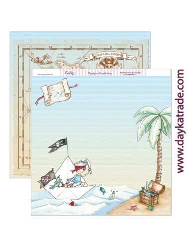 papel scrapbooking "pirata y mapa del tesoro"