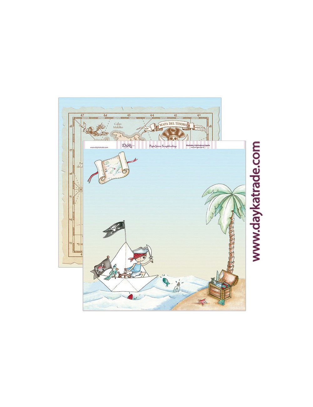 papel scrapbooking "pirata y mapa del tesoro"