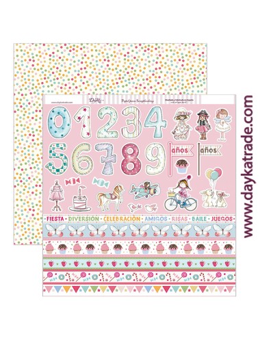 papel scrapbooking "tiras números y niñas"
