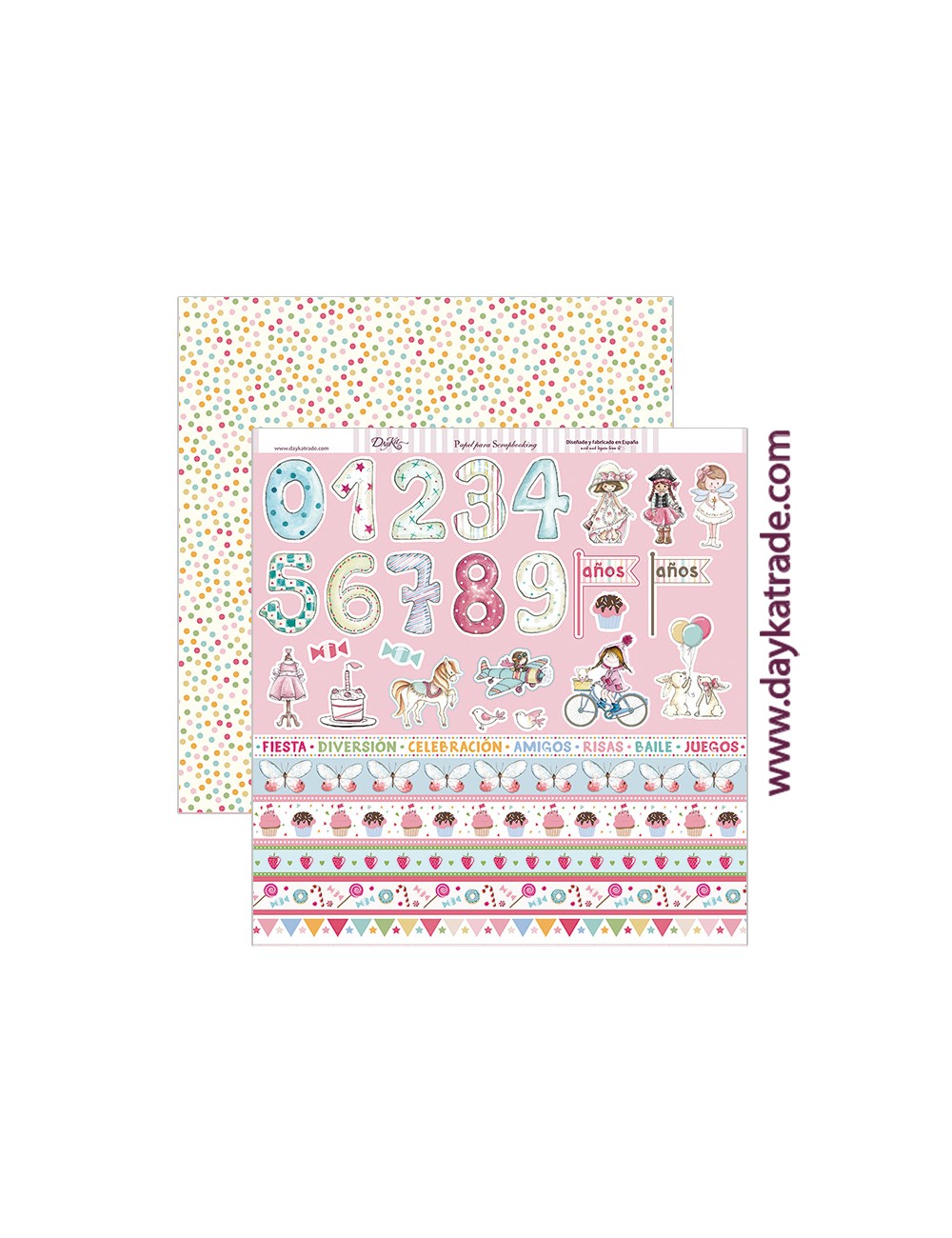 papel scrapbooking "tiras números y niñas"