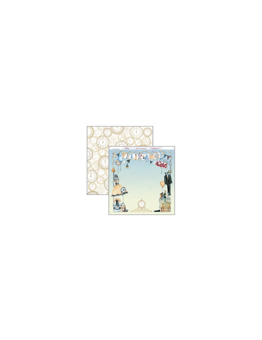papel scrapbooking Navidad feliz año y relojes