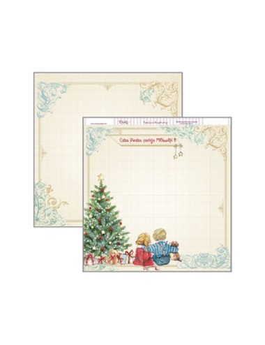 papel scrapbooking Navidad niños y árbol