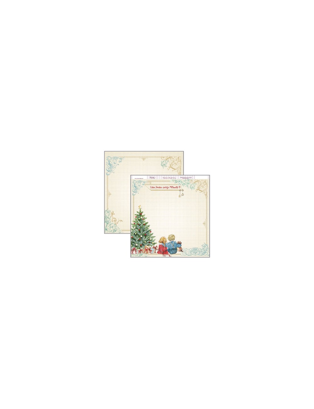 papel scrapbooking Navidad niños y árbol