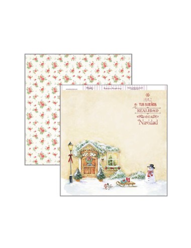 papel scrapbooking Navidad puerta y flores