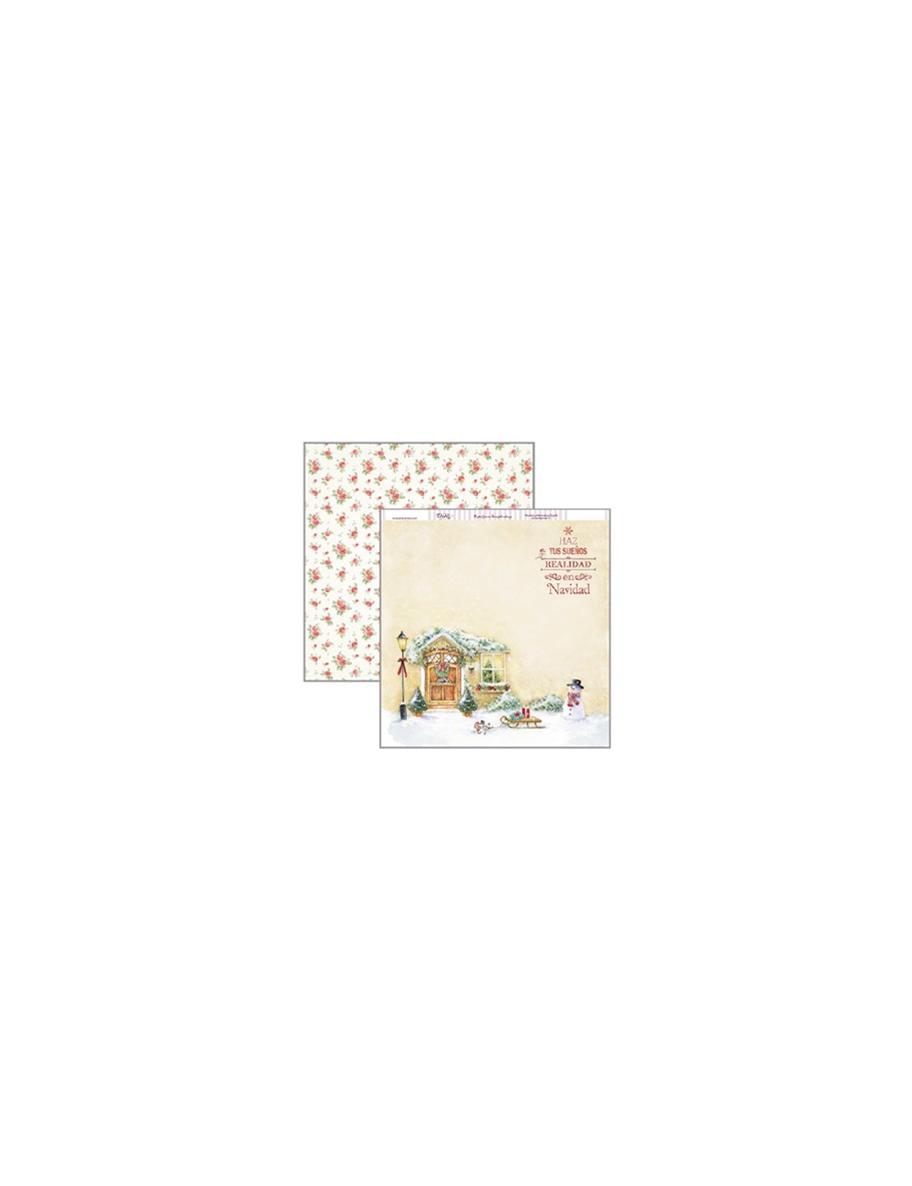 papel scrapbooking Navidad puerta y flores