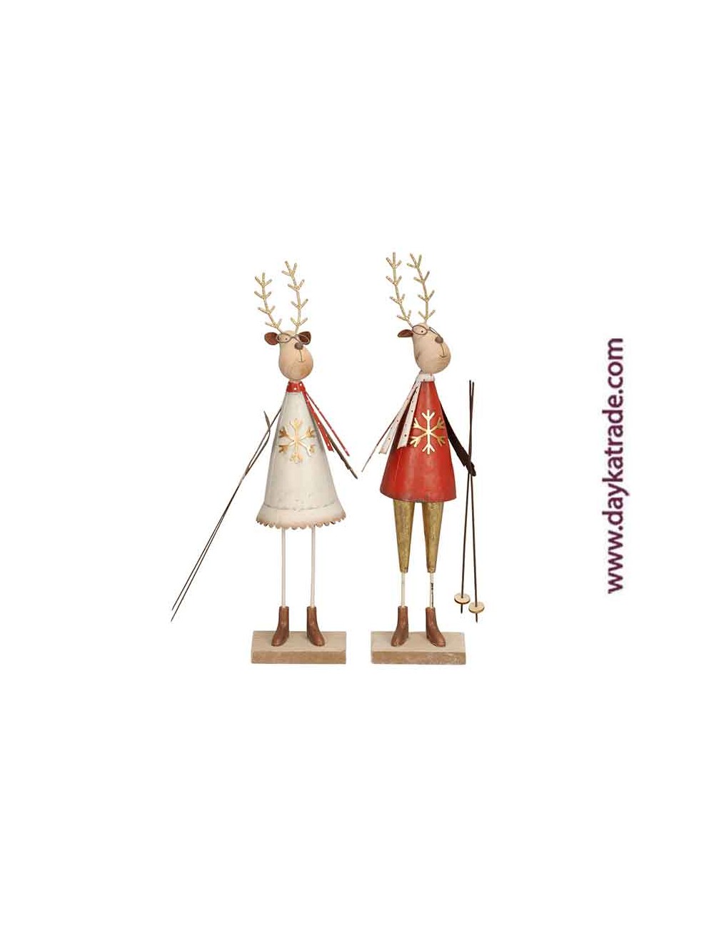 pareja de renos esquiadores blanco y rojo