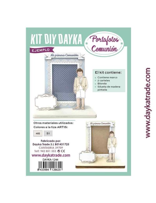portafotos con cartel "mi primera comunón" y silueta pintada de niño