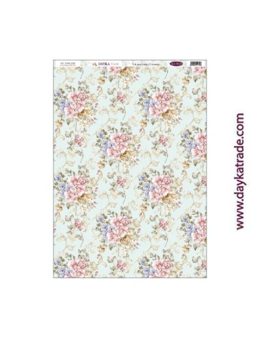 ramilletes de flores fondo azul - tela para scrap y cartonaje? 32×70 cm