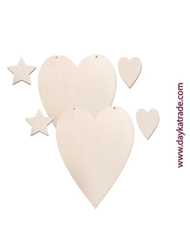 set 2 corazónes de madera con estrellas