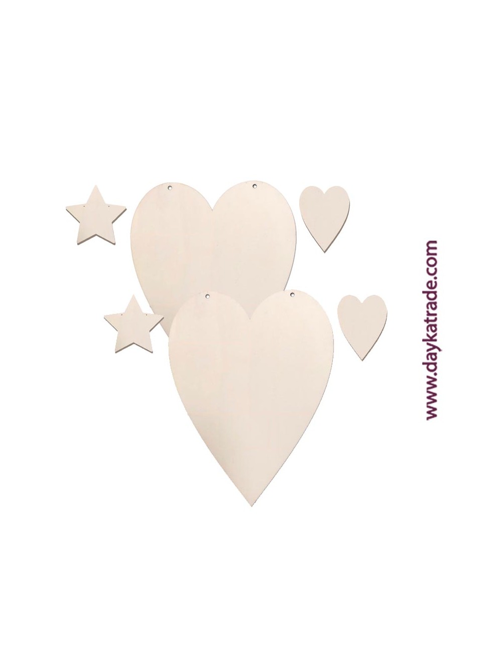 set 2 corazónes de madera con estrellas