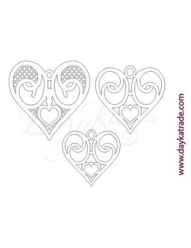 set 3 corazónes filigrana para colgar de cartón blanco