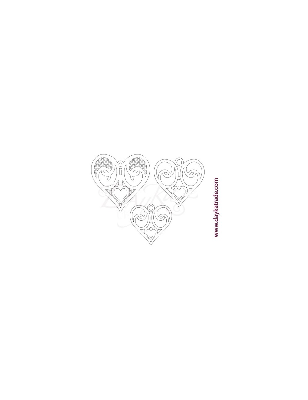set 3 corazónes filigrana para colgar de cartón blanco