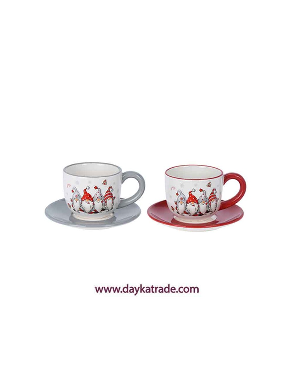 set de 2 tazas con plato rojo y gris