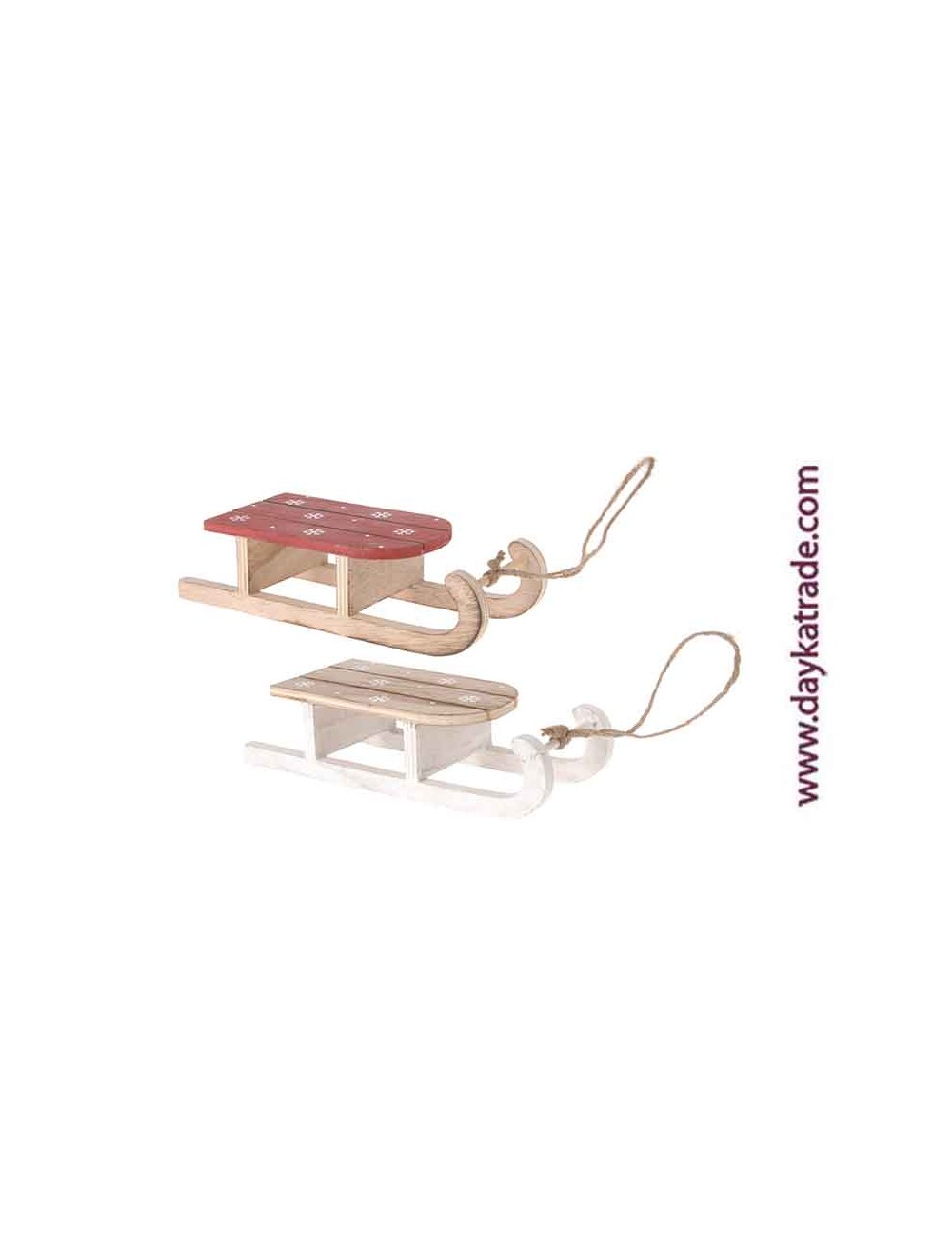 set de 2 trineos granate y madera con copos