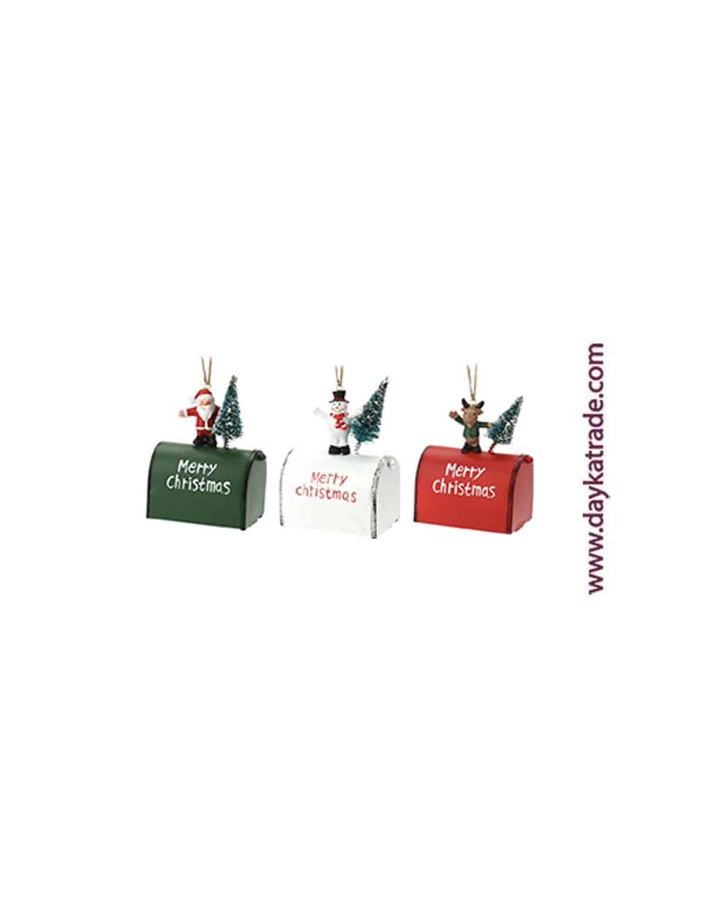 set de 3 buzones blanco, rojo y verde árbol