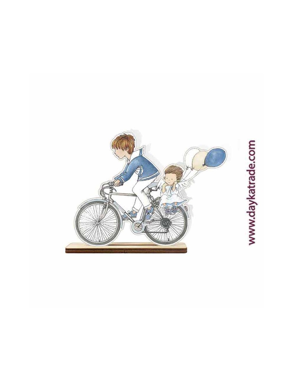 silueta de madera niño Comunión en bici con tela prediseñada
