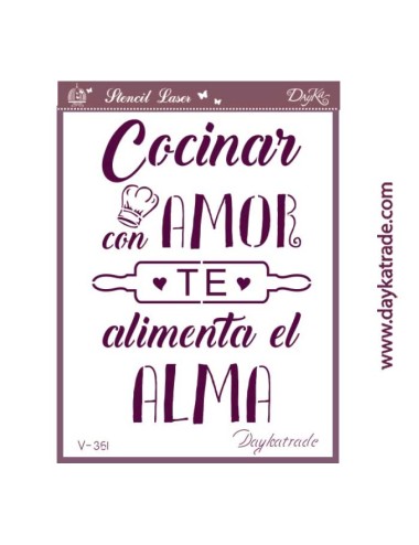 stencil A5 dayka "cocinar con amor te alimenta el alma"